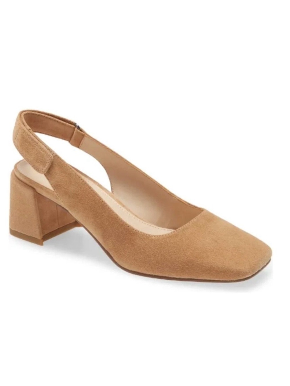 PELLE MODA ALEK LATTE SUEDE SQUARE TOE SLINGBACK COMFORT LOW BLOCK HEELS Sz7.5